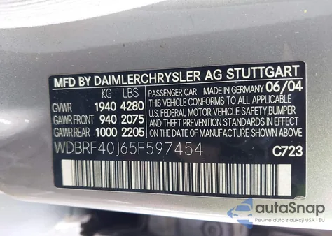 2005 Mercedes-Benz C 230 Kompressor Sport from USA, damaged, VIN WDBRF40J65F597454